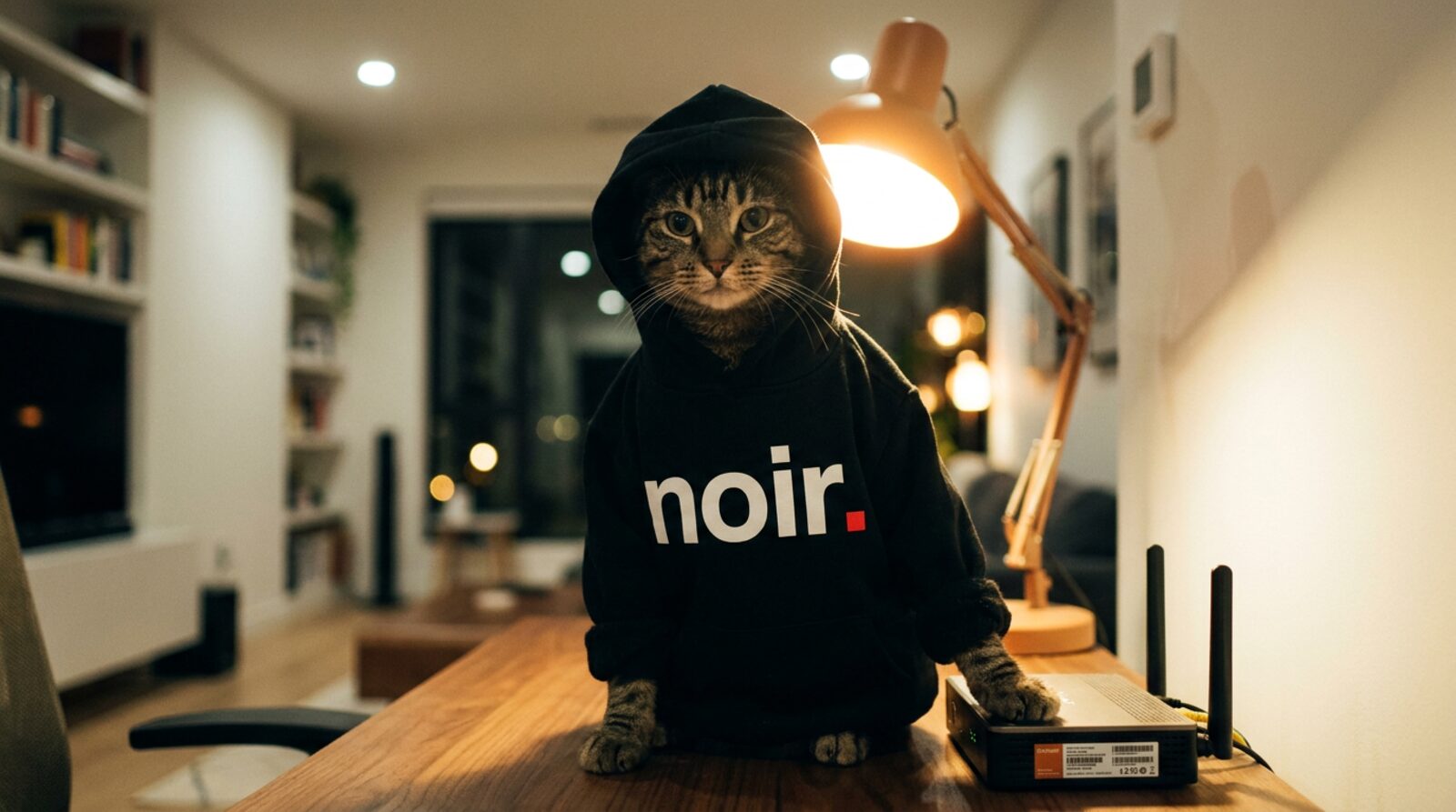 Обложка бота Noir: кот в худи noir.